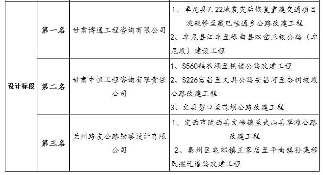 中標候選人項目業績