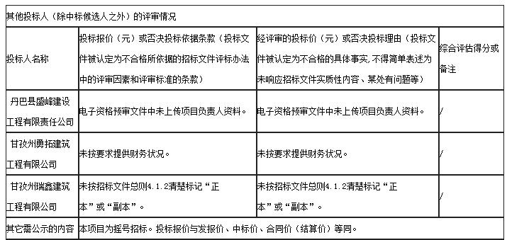 其他投標人（除中標候選人之外）的評審情況