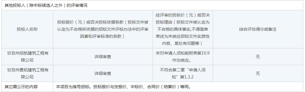 其他投標人（除中標候選人之外）的評審情況