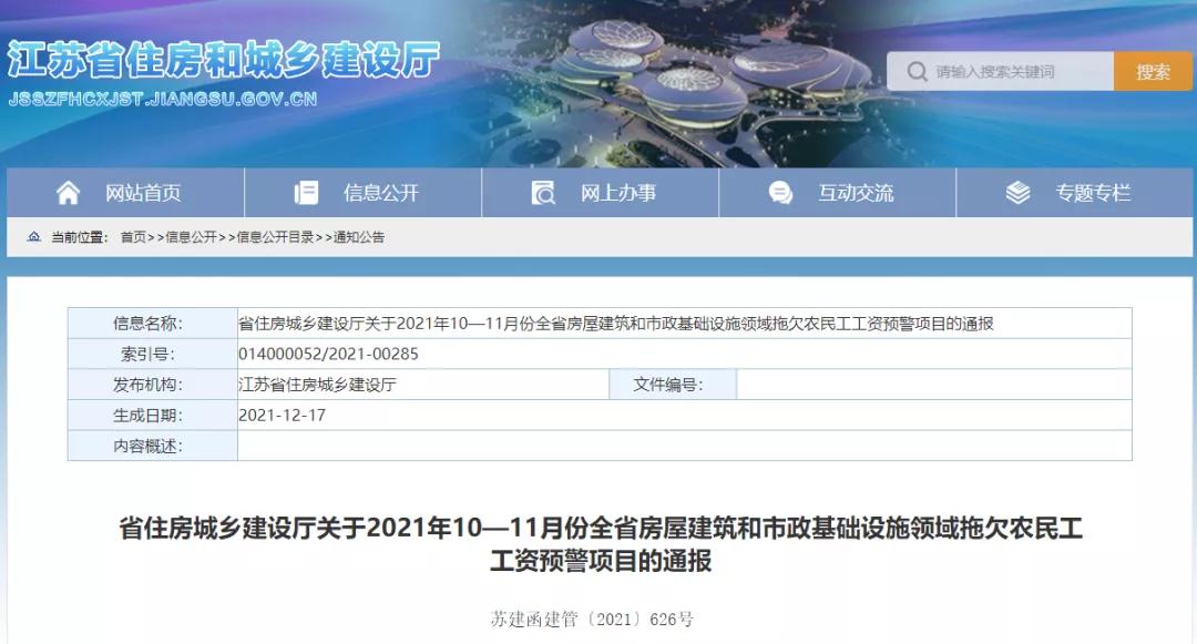 江蘇：通報1232個項目列入全省10-11月份預警項目！務必于2022年1月10日前整改到位！